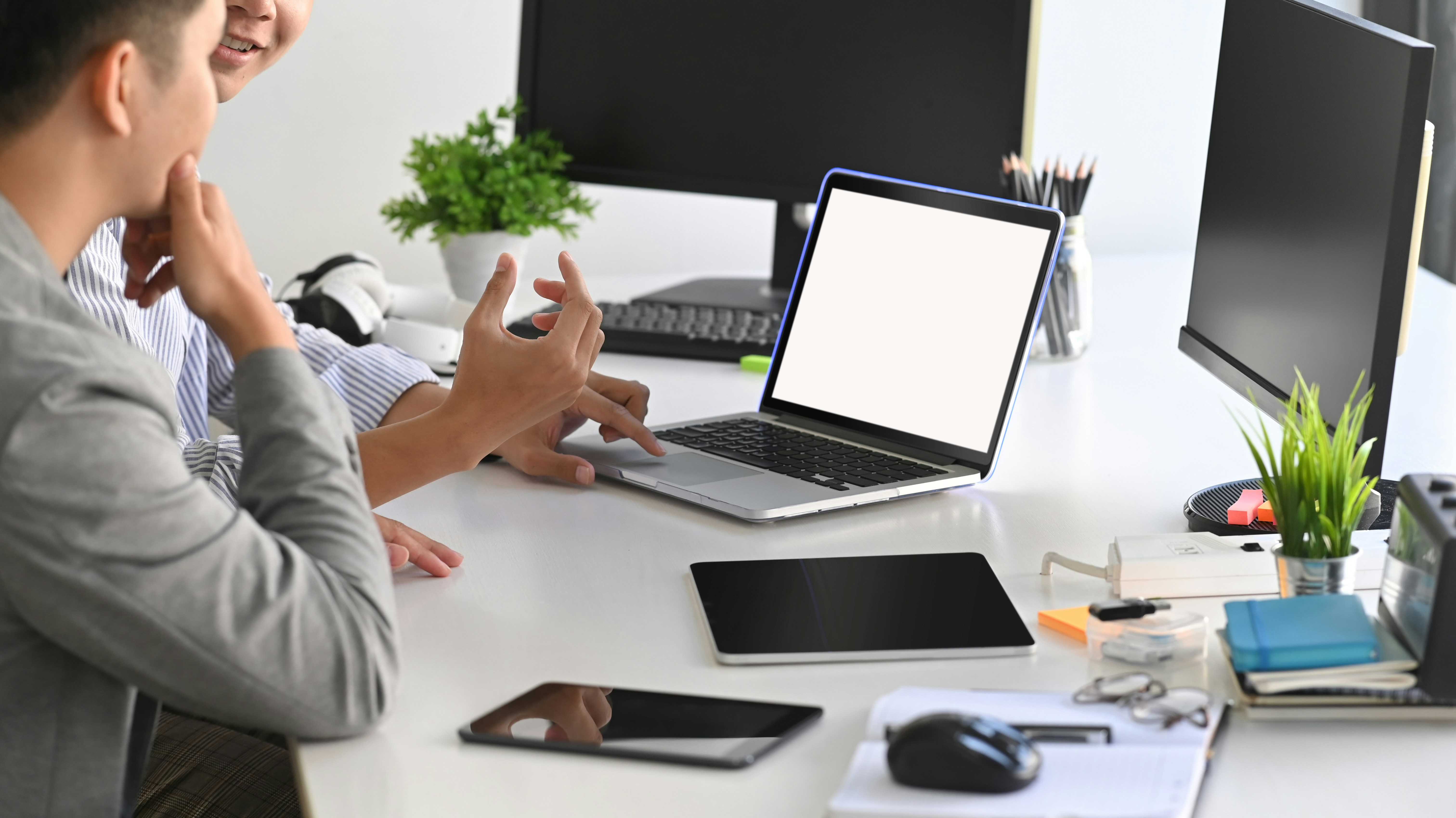 Financial team reviewing accounting software on a laptop